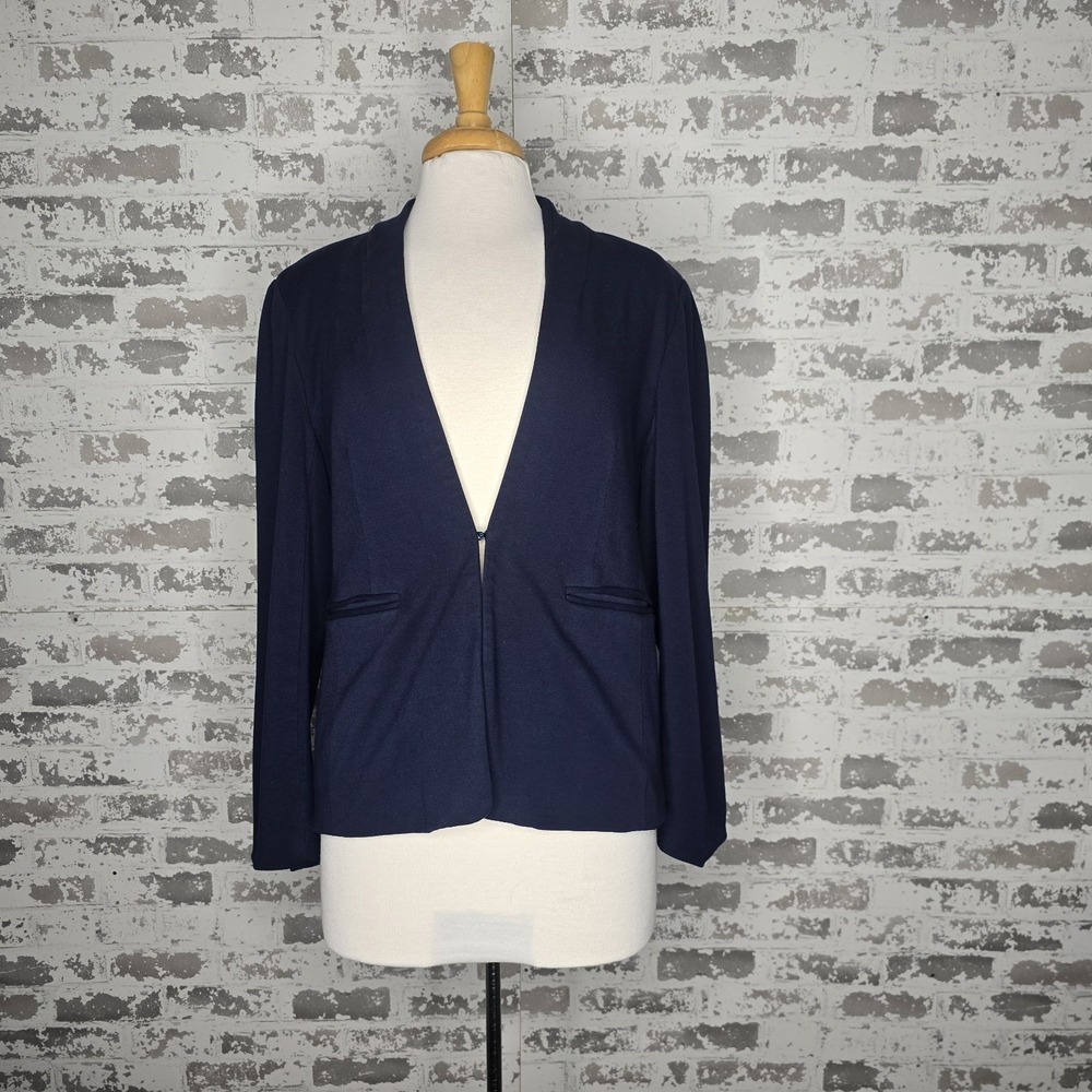 Untuckit Blazer‎ Womens 14 Navy Blue Ponte Lined Business Career Workwear Preppy